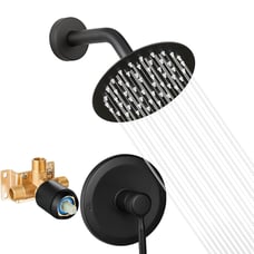 Black Shower Head And Faucet Set Complete With Valve Shower Fixtures With 6 Inch