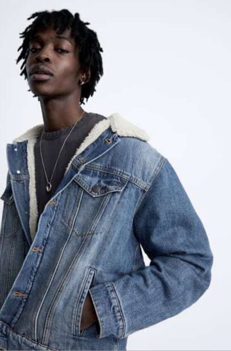 ZARA fleece trim denim jacket - L NWT