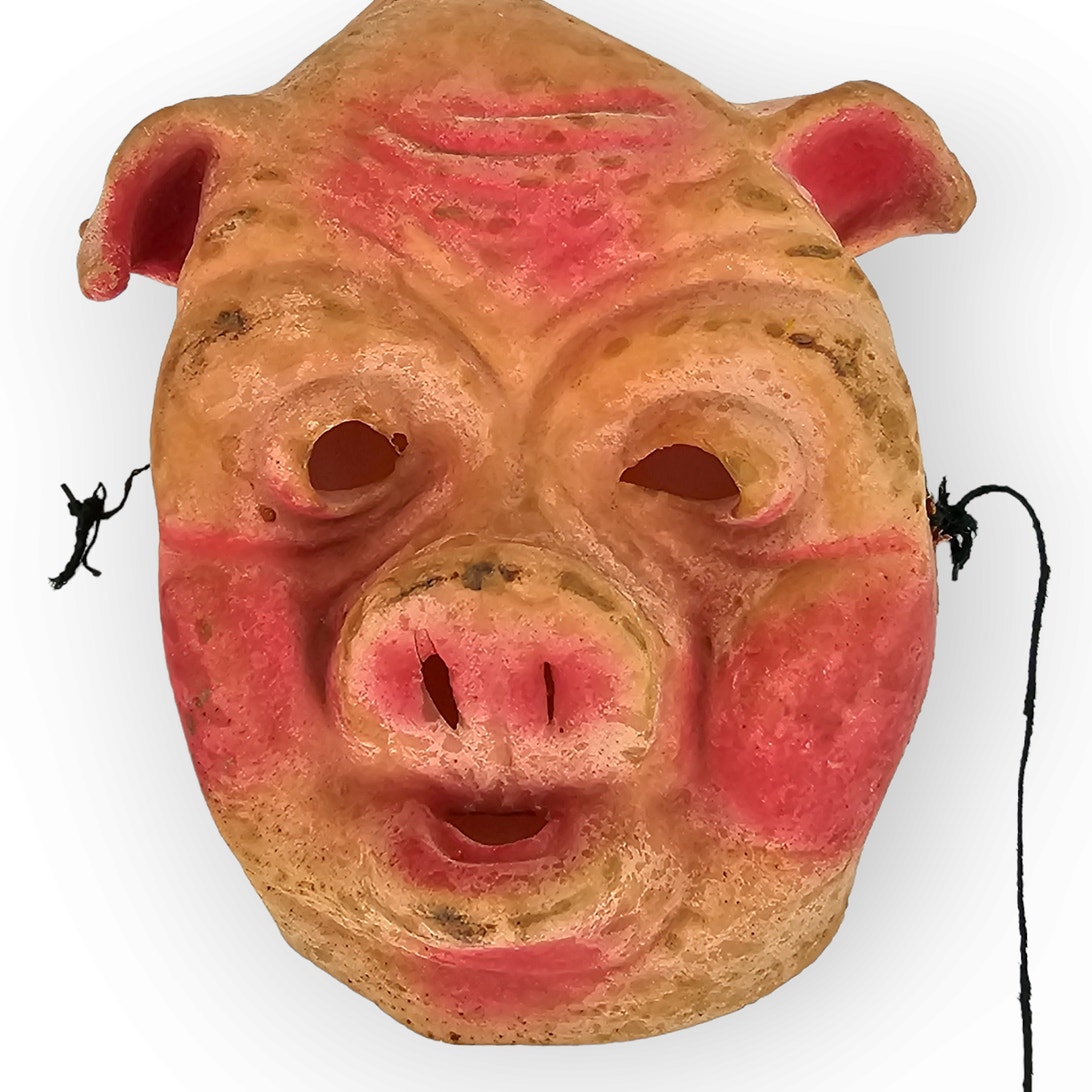 Vintage rubber pink pig mask toddler sized Halloween costume