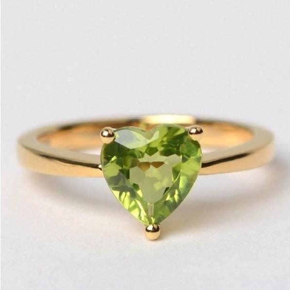 14k Yellow Gold 1.85Ct Natural Heart Shape Green Peridot Solitaire Lady's Ring