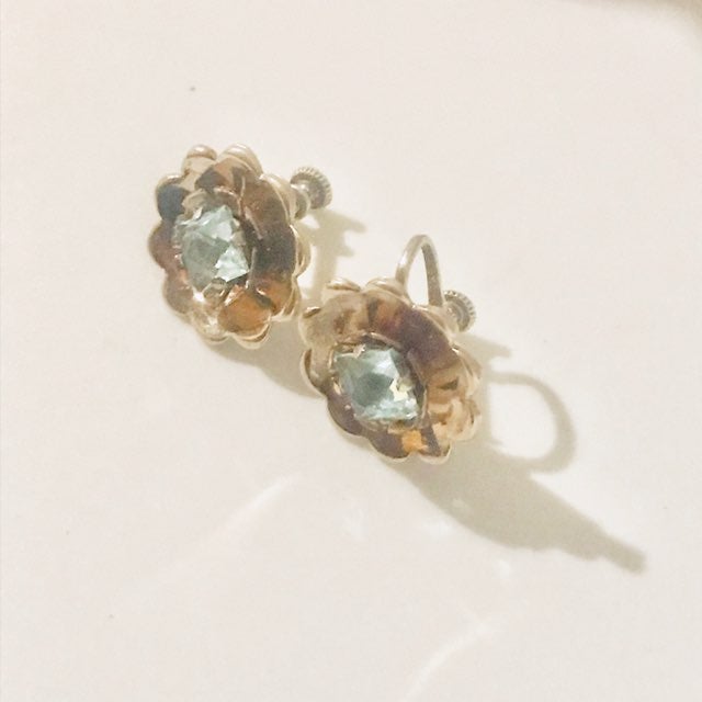 Sterling Silver Screw Blue Topaz Earring