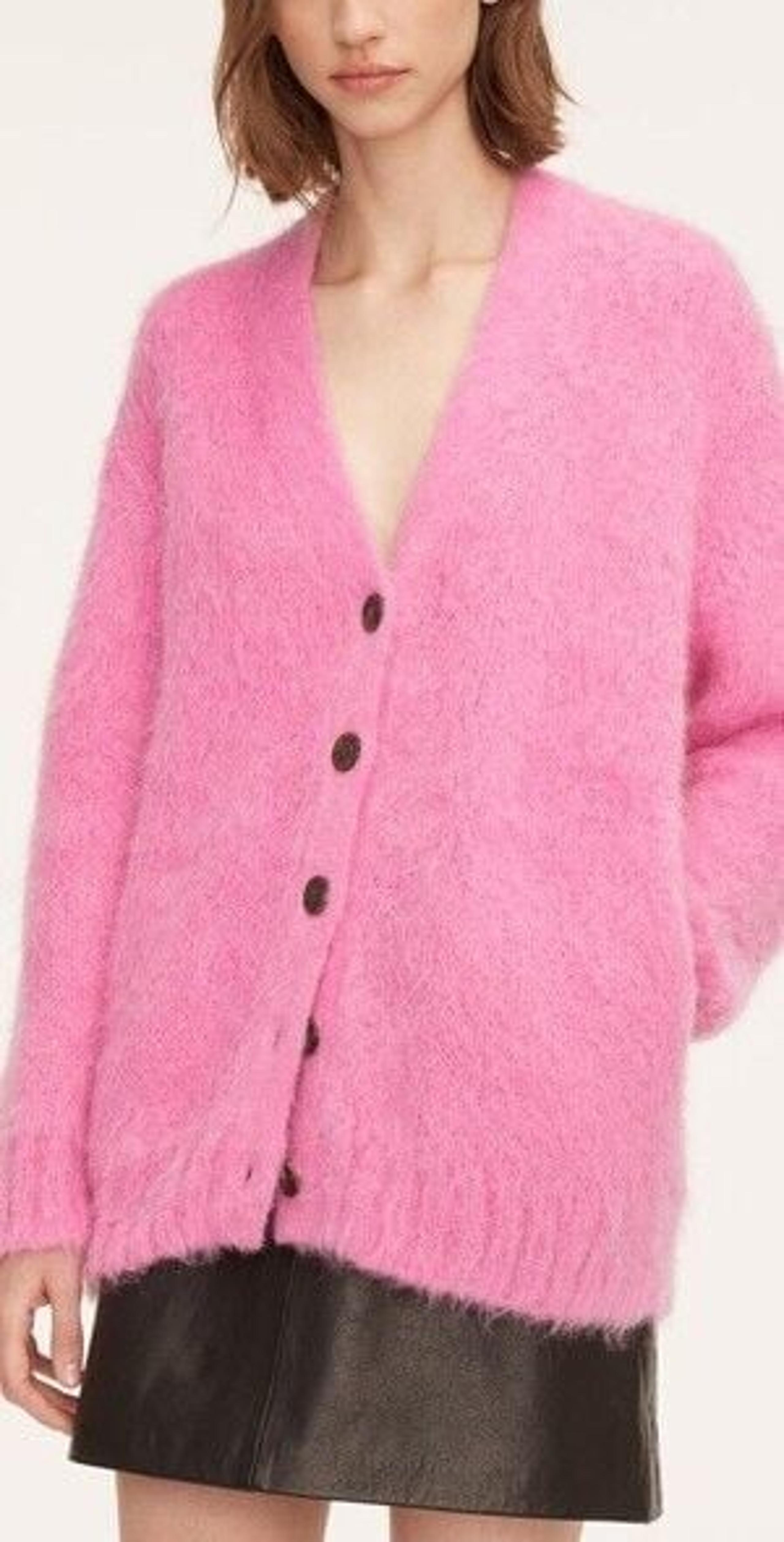 $495 Rebecca Taylor Women's Pink Brushed Finish Mohair Cardigan Sweater XS/S