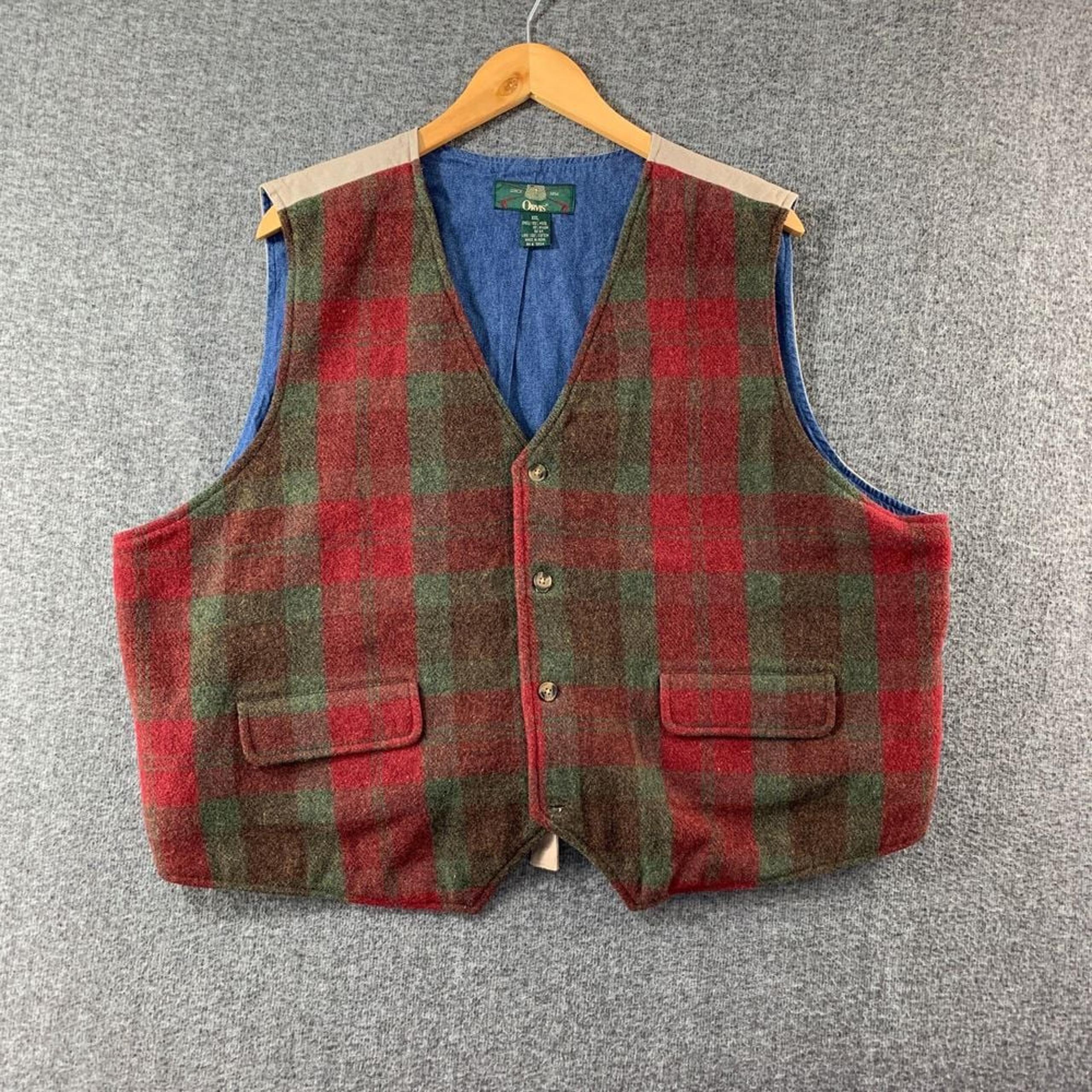 Vintage Orvis Wool Vest Men 2XL Buffalo Plaid Red Outdoor Hunting Shooting