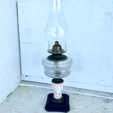 Pressed Glass Painted Doves Clear Cut Crystal Hurricane Oil Lamp Painted Wood