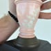 Pressed Glass Painted Doves Clear Cut Crystal Hurricane Oil Lamp Painted Wood