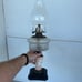 Pressed Glass Painted Doves Clear Cut Crystal Hurricane Oil Lamp Painted Wood