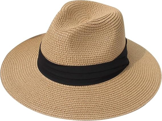 Women Straw Panama Hat Travel Fedora Beach Sun Hat Summer Wide Brim Straw Roll
