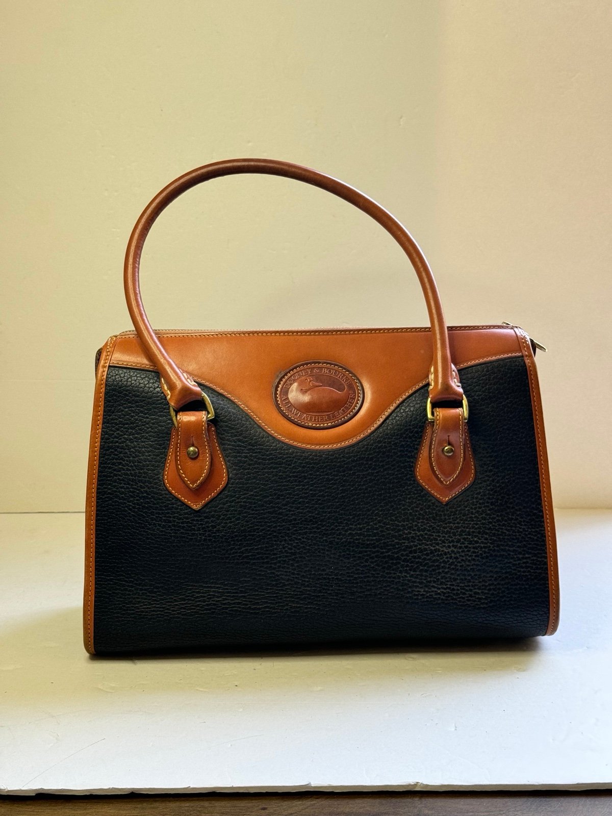 Dooney & Bourke Rare Vintage AWL Leather Shoulder Satchel Black British Tan