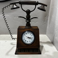 Vintage Metal Phone Wooden Clock Large Working 21”