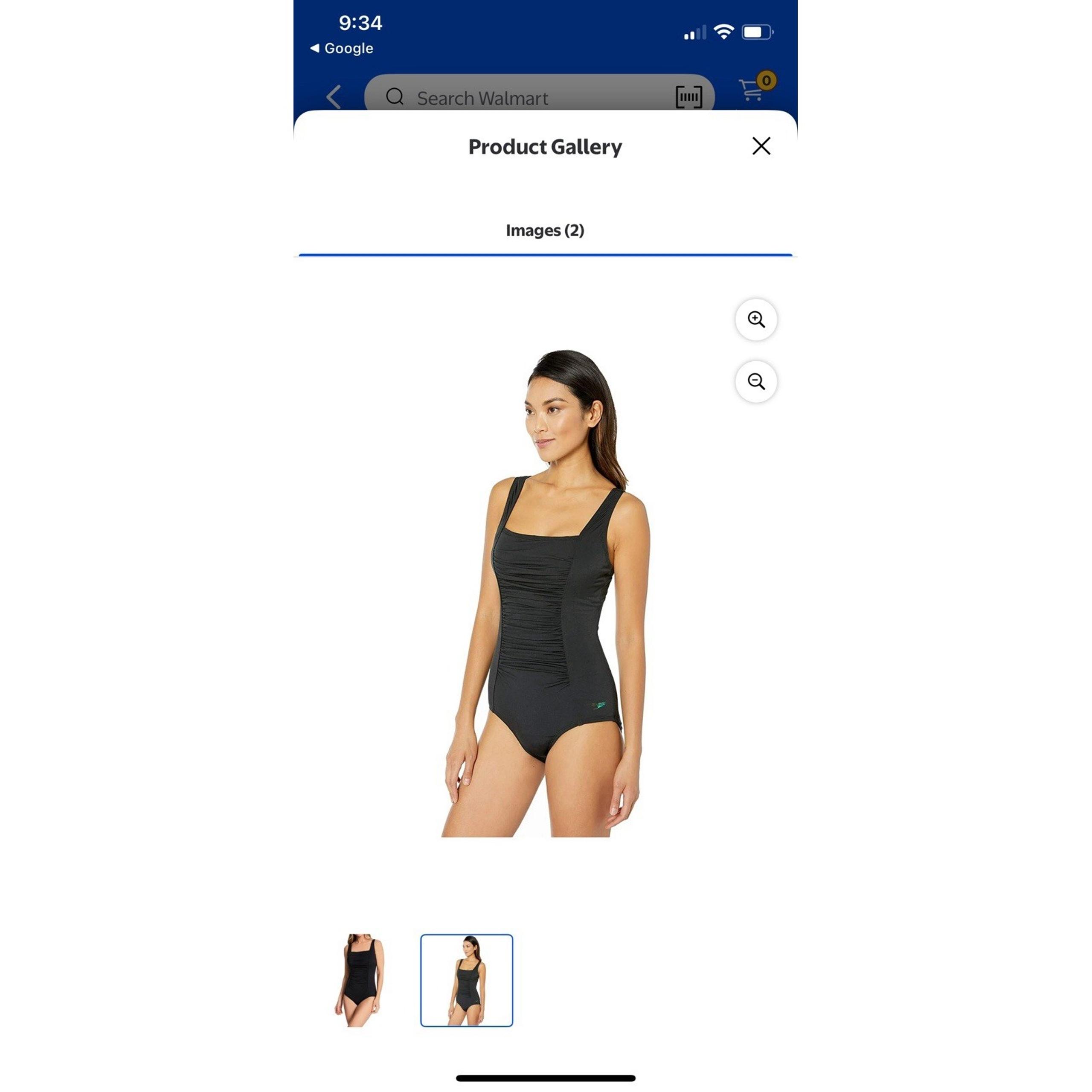 Speedo Wide Strap Hydro Bra Swimsuit Black Ruched 1-Piece Swimsuit  Size 12