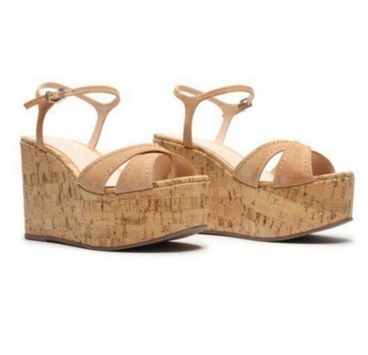 Schutz Bellina Leather Cork Wedge Platform Honey Beige Sandal Size: 10
