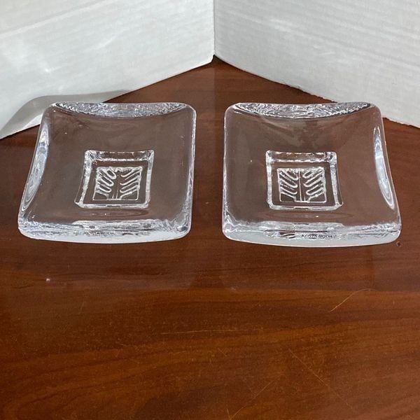 Lot of 2 Kosta Boda Trinket Dish With Tree Etching Art Glass Sweden