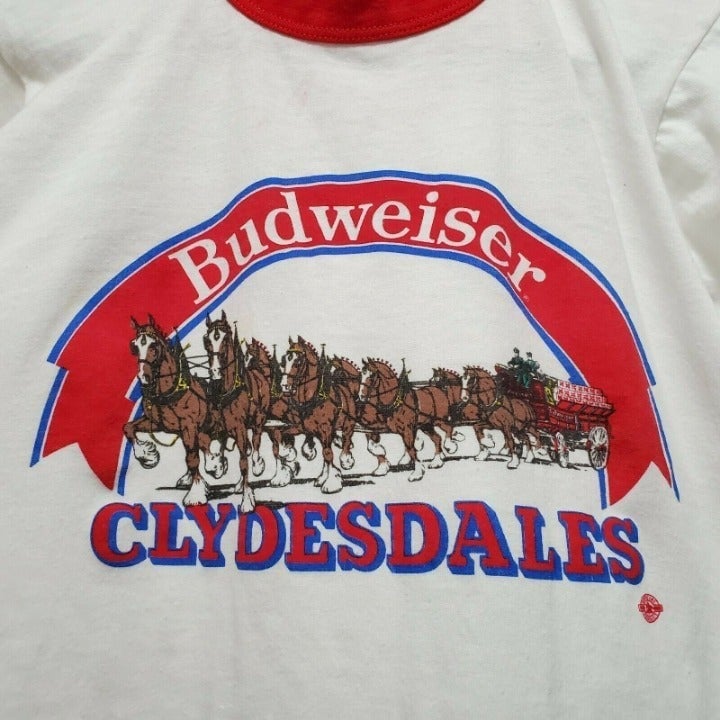 VTG 70s Budweiser Clydesdales Ringer Tee