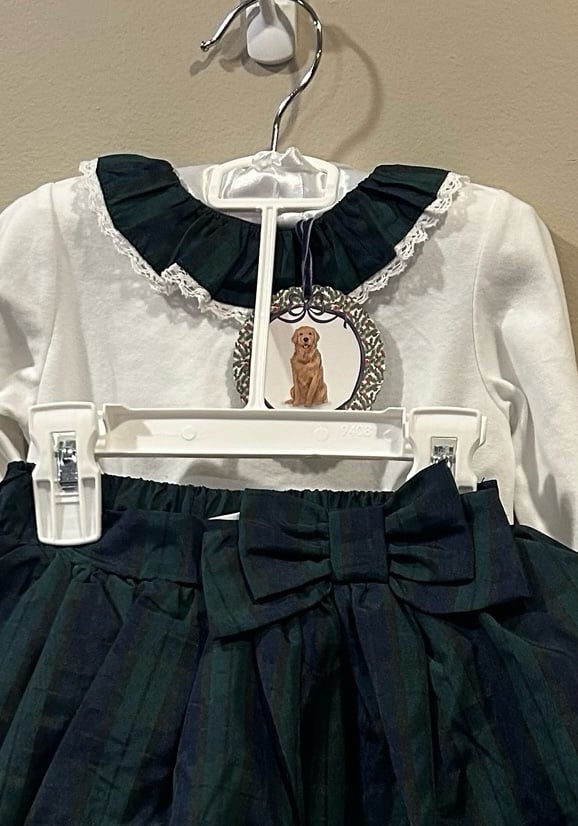 Edgehill Collection Peter Pan Collar Long Sleeve Knit Body Suit & Plaid Skirt