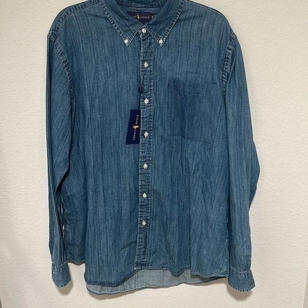 NWT Ralph Lauren Mens Blue Long Sleeve Classic Fit Denim Button Up Shirt 2XL