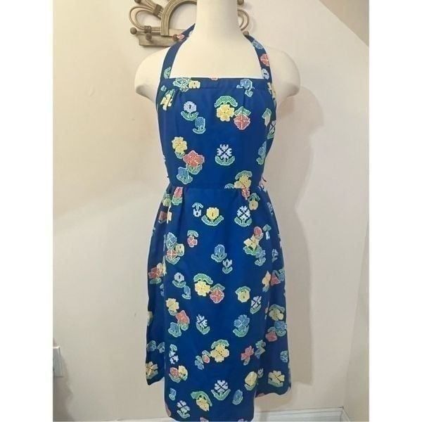 Malia Honolulu Vintage 60s Blue Floral Halter Dress XS