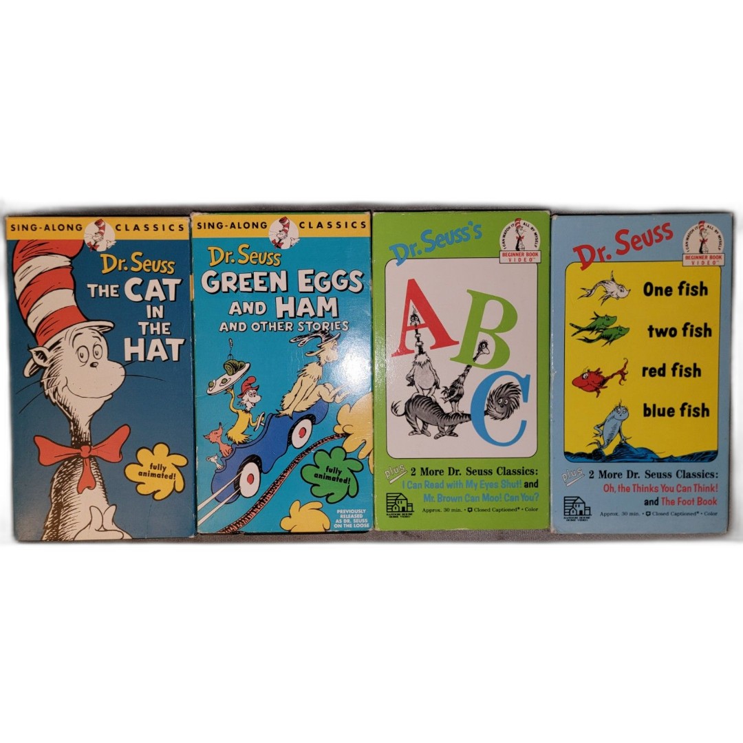VTG Dr Suess VHS Collection (4) Cat in the Hat, ABCs, Green Eggs n Ham, One Fish