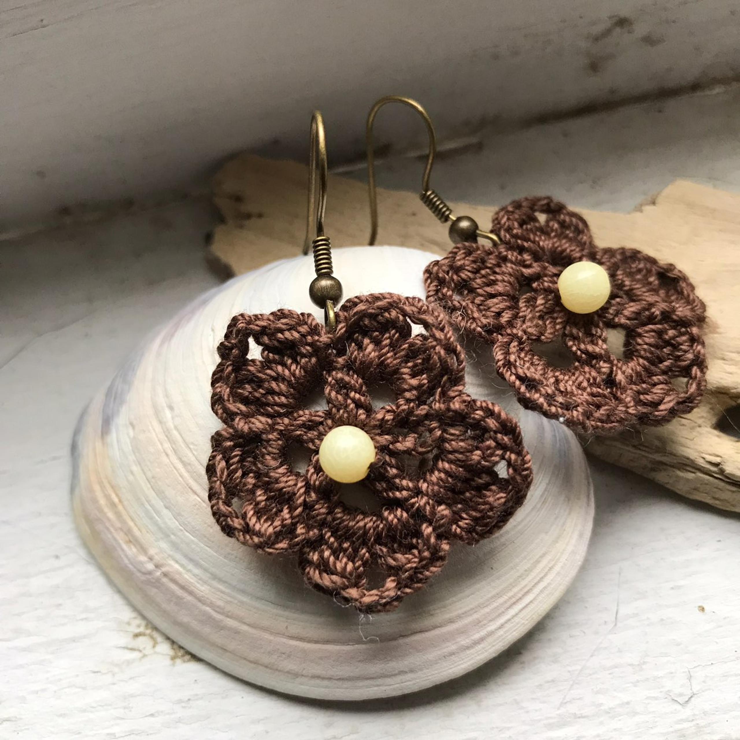 Handmade Crocheted Lace Flower Earrings
