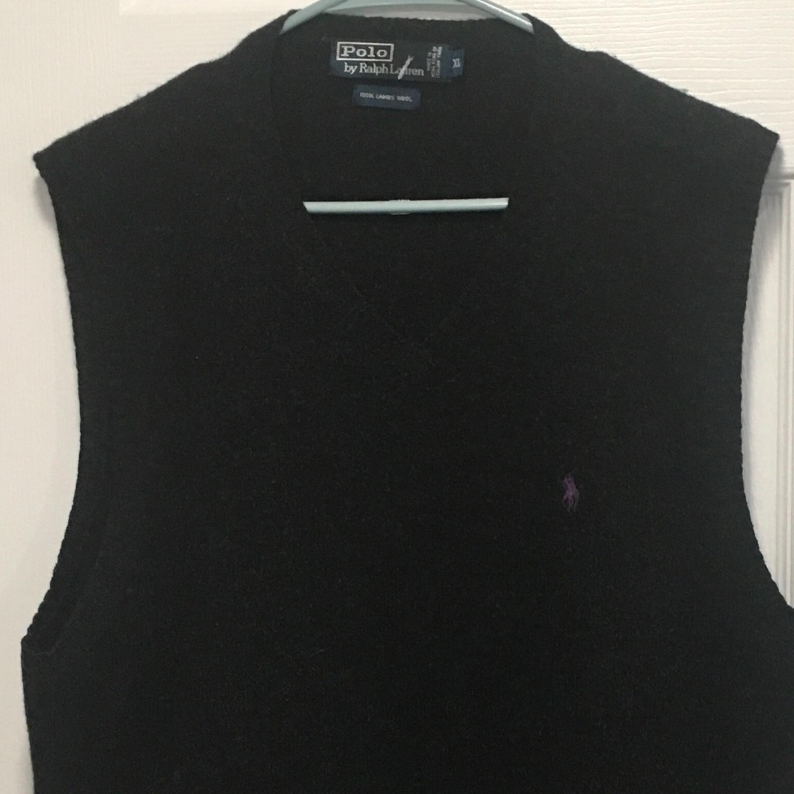 Polo Ralph Lauren Lambs Wool Sweater Vest Men's XL Purple Pony Black V-Neck