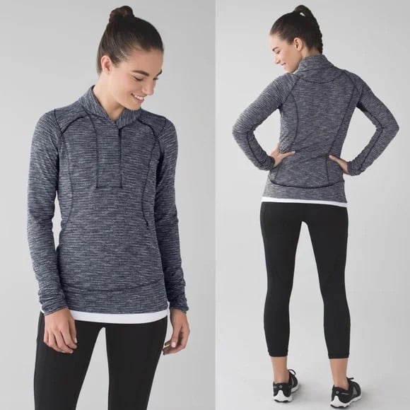 LULULEMON Think Fast Thumbhole Half Zip Pullover in Coco Pique Black