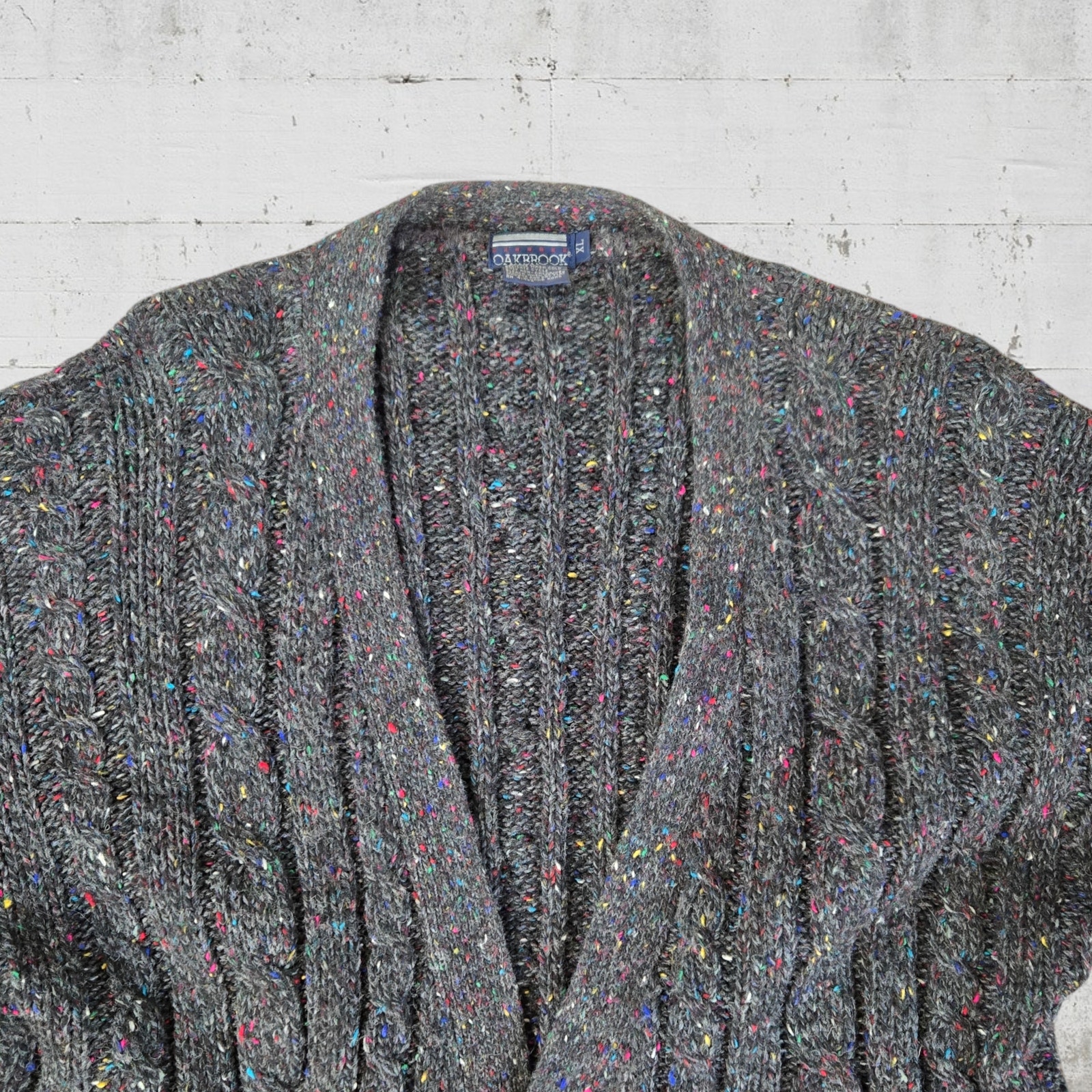 最高級のスーパー 90s Vintage Charcoal Gray Speckled Grandpa Button Down トップス