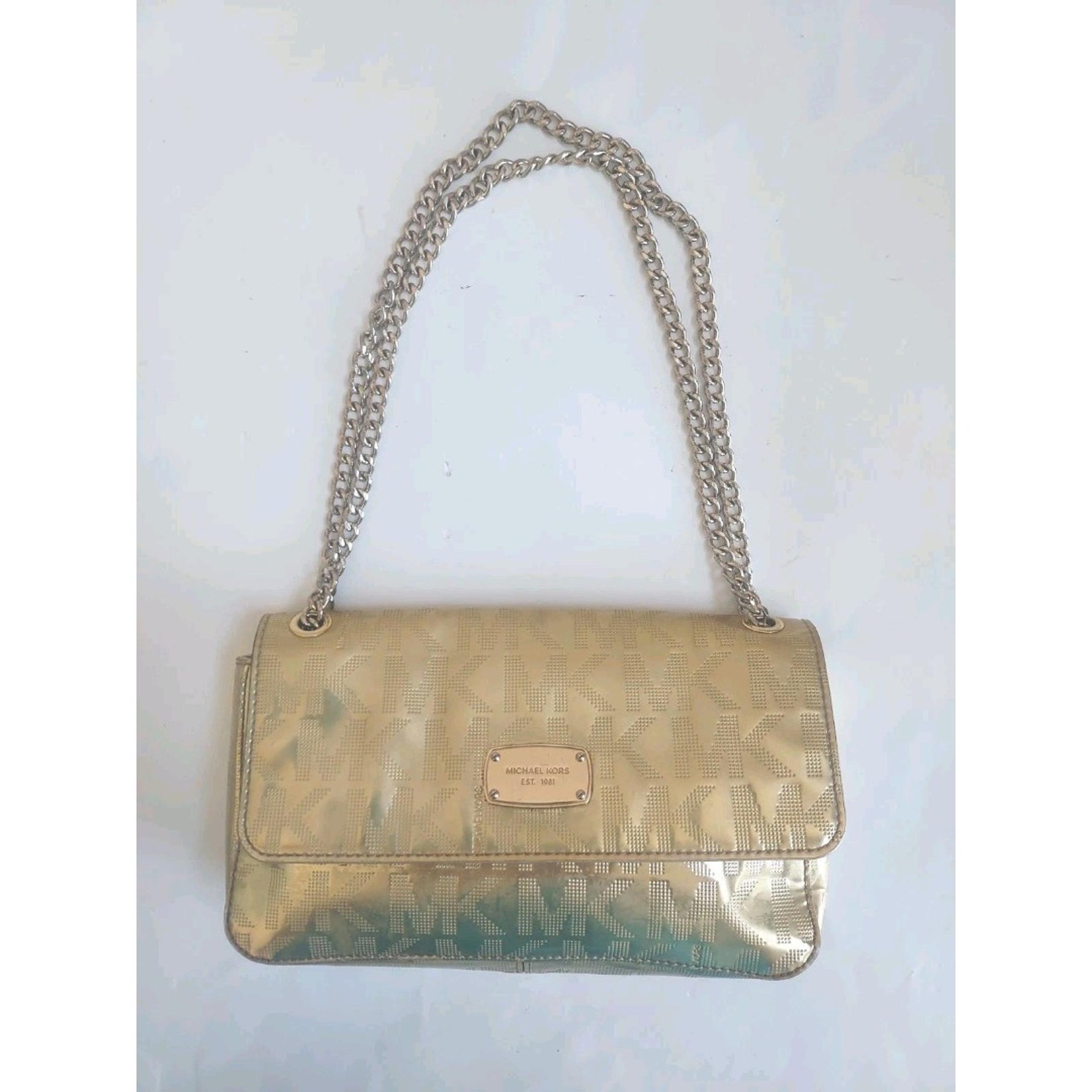 Michael Kors MK Jet Set Patent Gold Metallic W/Cuban Chain Link Shoulder Bag
