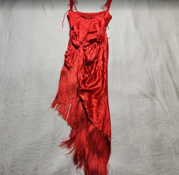 XS (flaw) Anthropologie x For Love & Lemons Anisa asymmetrical fringe midi dress