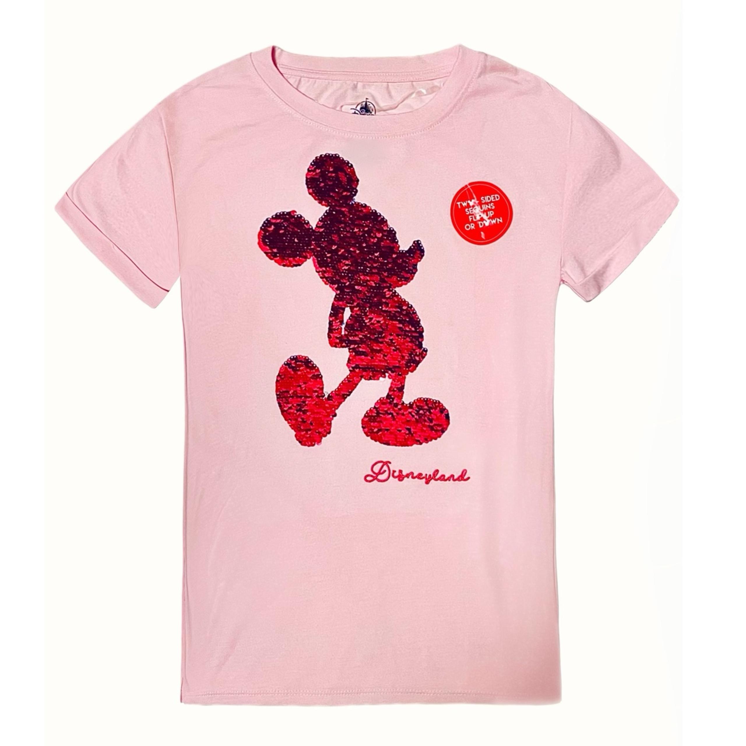 NWT Limited Edition Disney Mickey Mouse Pink Sequin Silhouette Short Sleeve Tee