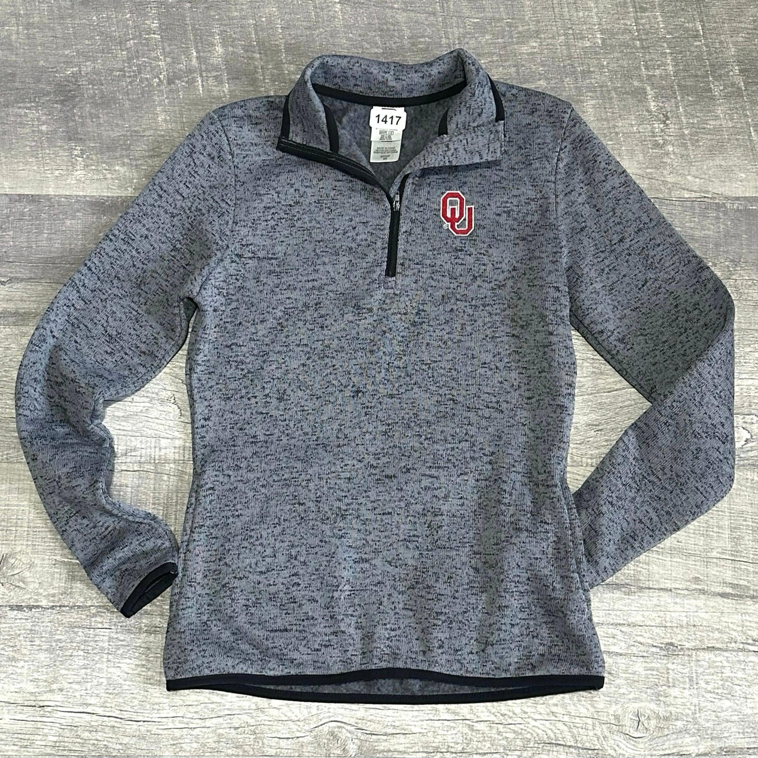 Pro Edge University Of Oklahoma Sooners 1/4 Zip Knit Pullover Womens S Grey NCAA