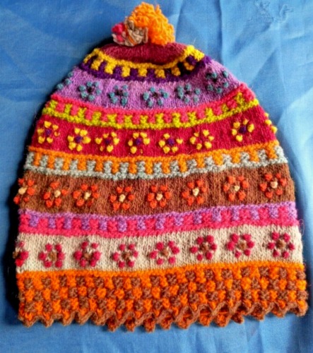 Chullo beanie hat for women warm winter knitted in multicolored wool