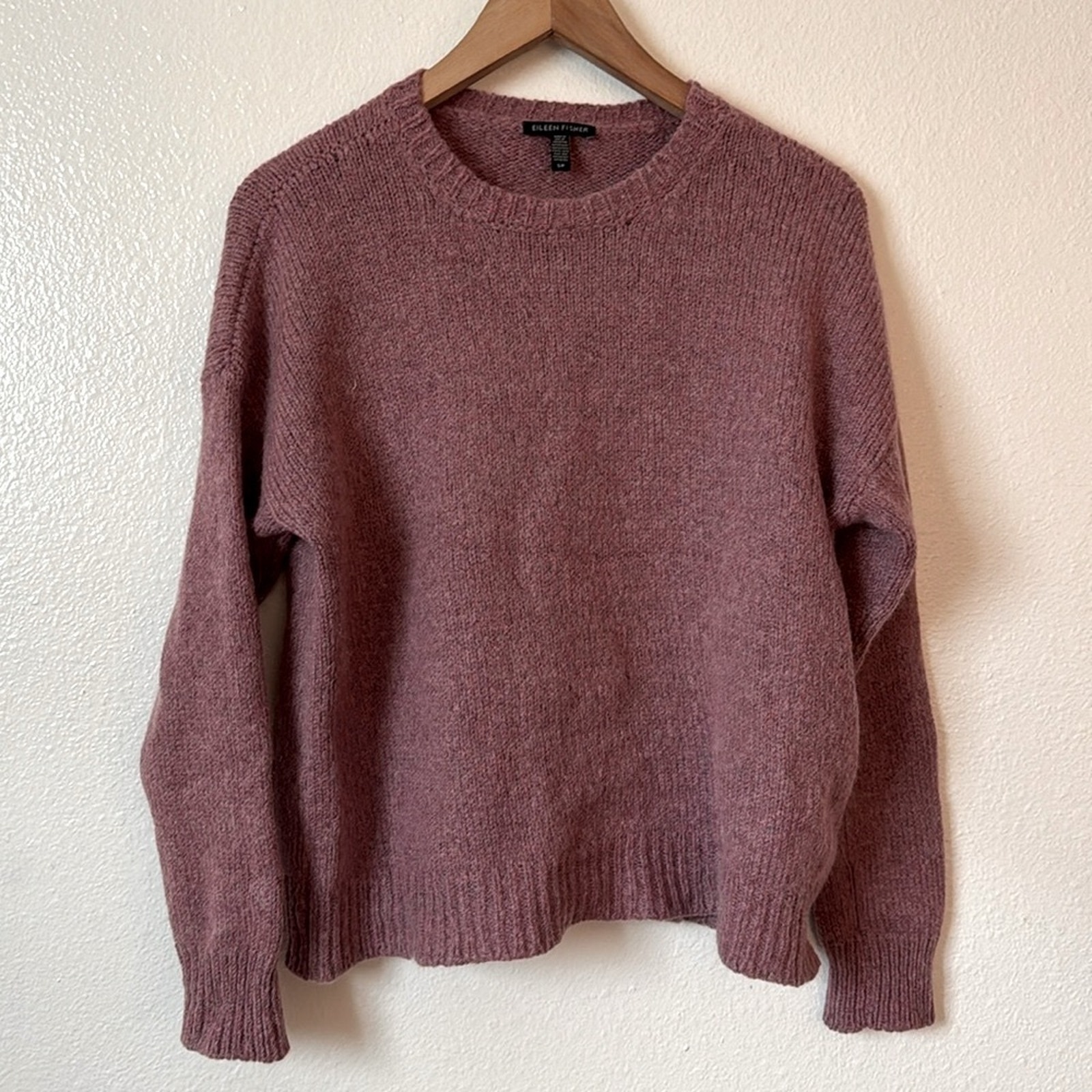 Eileen Fisher S Light Pink Mohair and Wool Crewneck Sweater