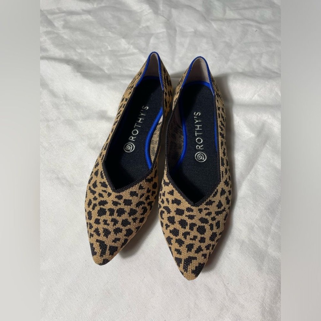 Rothy’s The Point Leopard Cheetah Print Ballet Flat Shoes Sz W 9.5 Retired Print