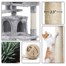 54.5 Double Condo Cat Tree with Scratching Post Tower, Light Gray