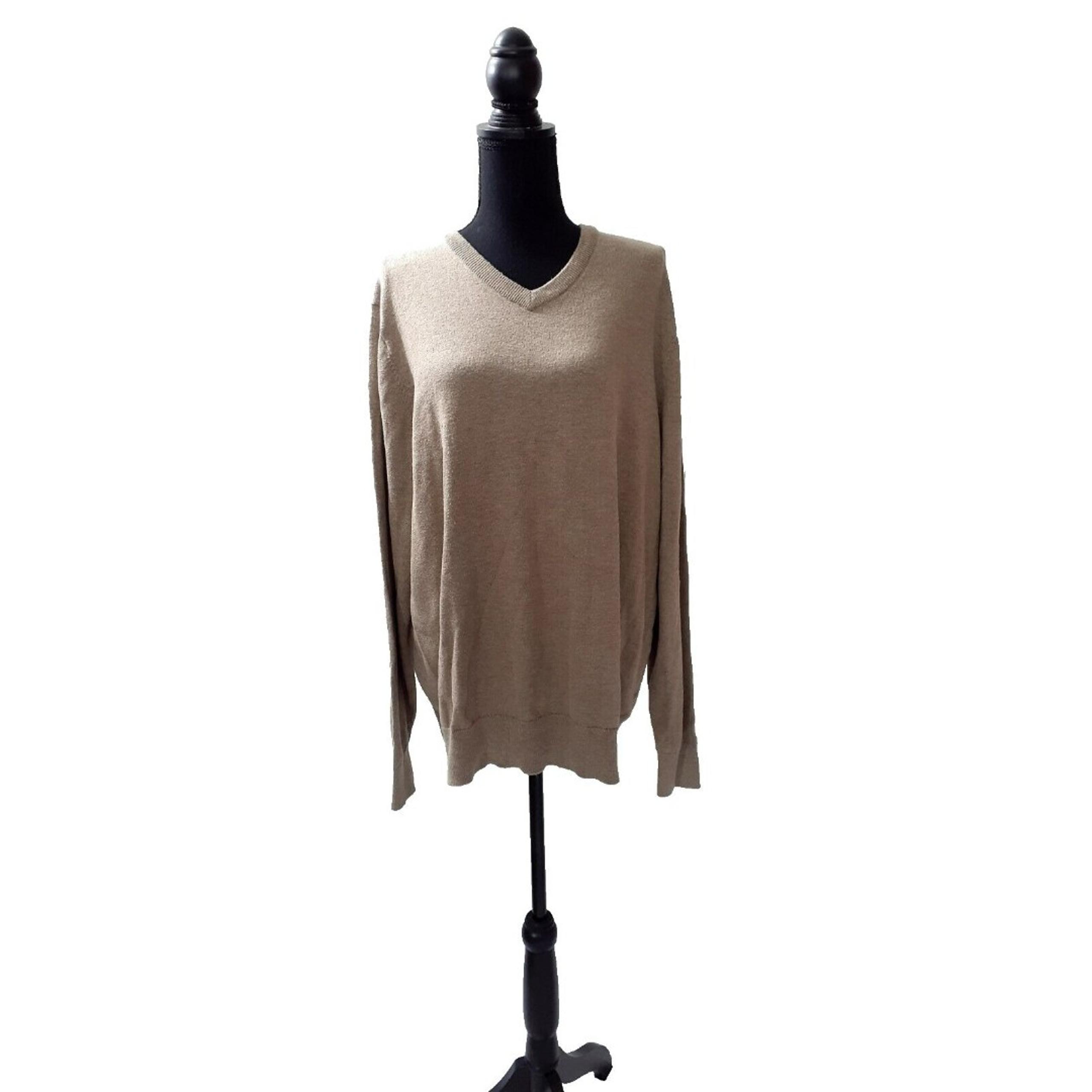 St Johns Bay Sweater Mens Large Beige Knit Pullover V Neck Sweatshirt # 14