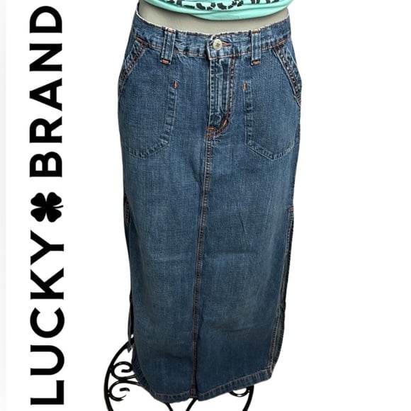 Vintage LUCKY BRAND maxi Jean Skirt With Slits Sz 4/27