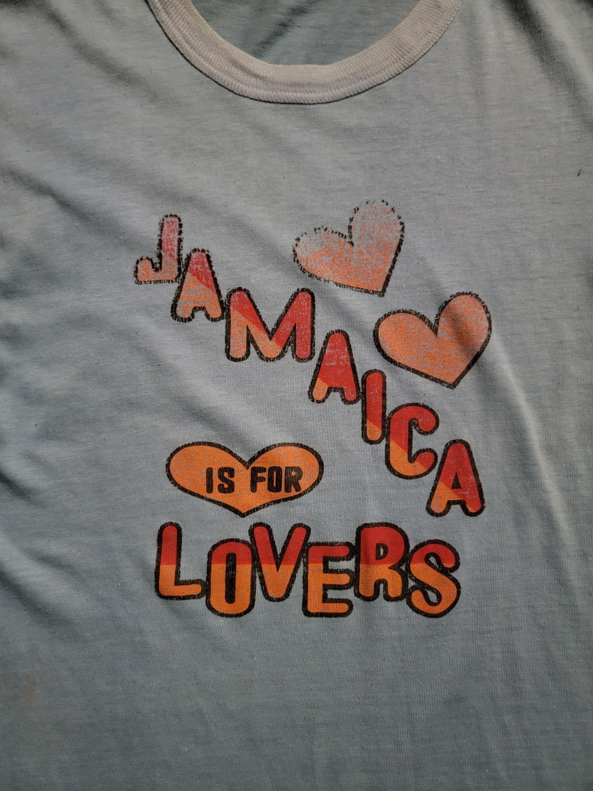Vintage JAMAICA IS FOR LOVERS Shirt SINGLE STITCH TSHIRT Hearts JAMAICAN 1970s