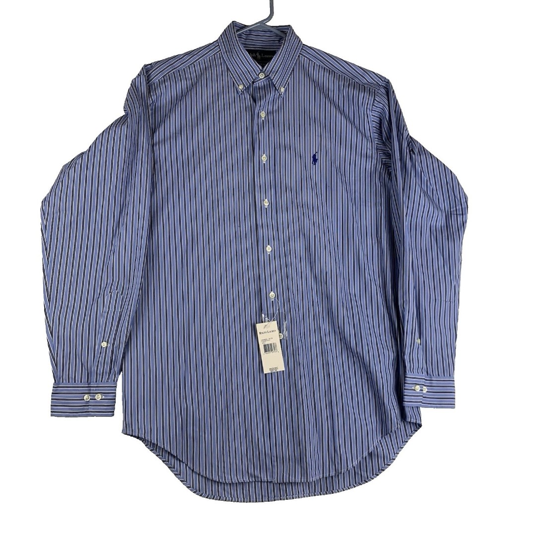 RALPH LAUREN Men's Long Sleeve Blue Striped Blue Pony Oxford Dress Shirt M NWT