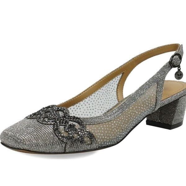 J. Renee Faleece Pump Pewter Glitter Snow Dot Mesh Size 9.5 M Elegant Buckle NWT