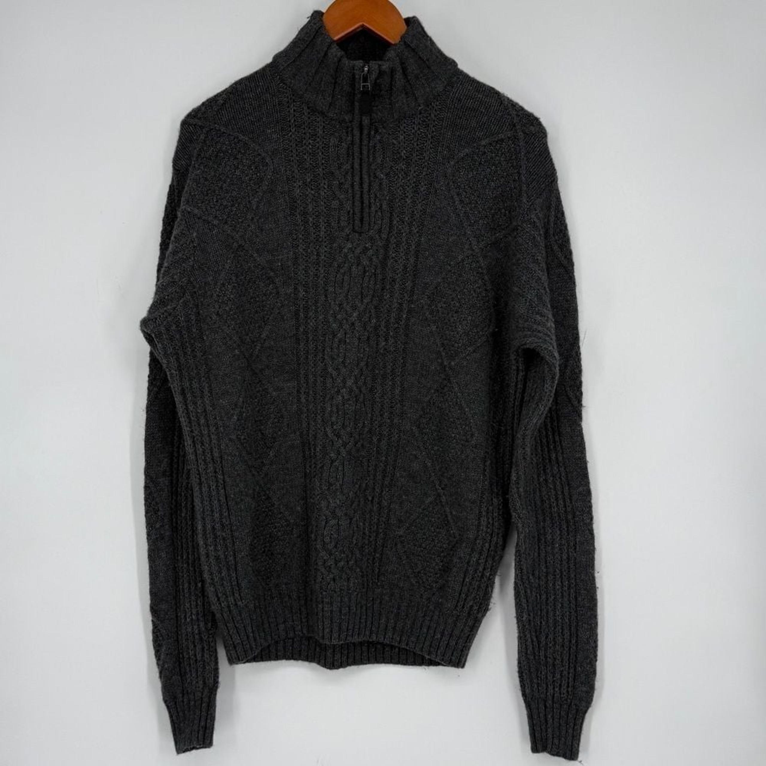 Joseph A Banks Dark Gray Wool Blend Long Sleeve Sweater 1/4 Zip Front Size Large