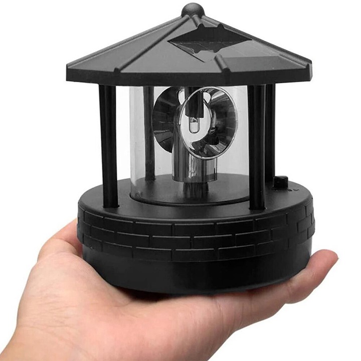 Solar Lighthouse LED Light Garden Outdoor Rotating Beam Sensor Beacon Lamp Decor