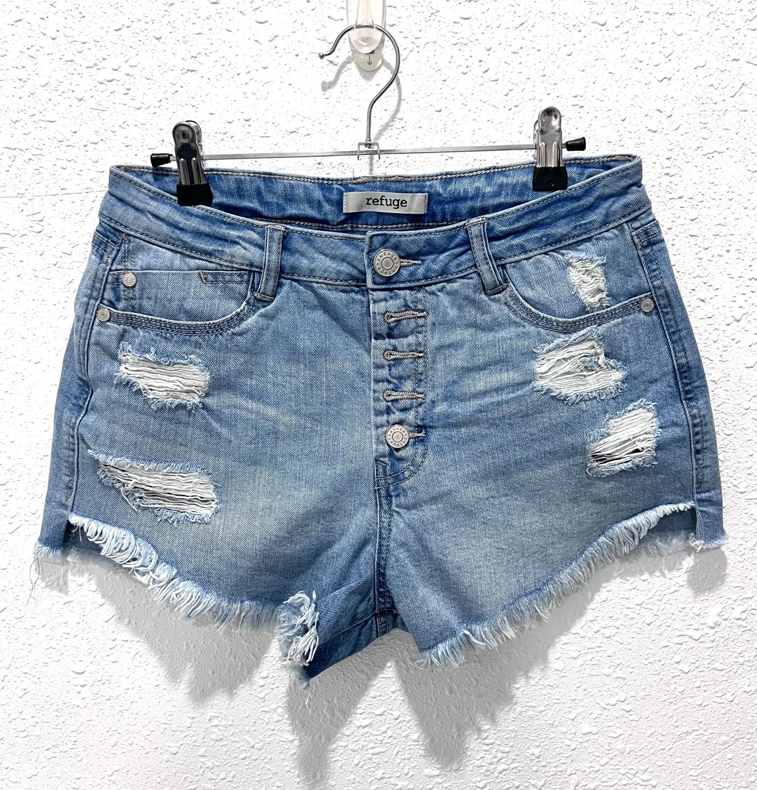Refuge Blue destroyed / distressed high waist jean Shorts 8