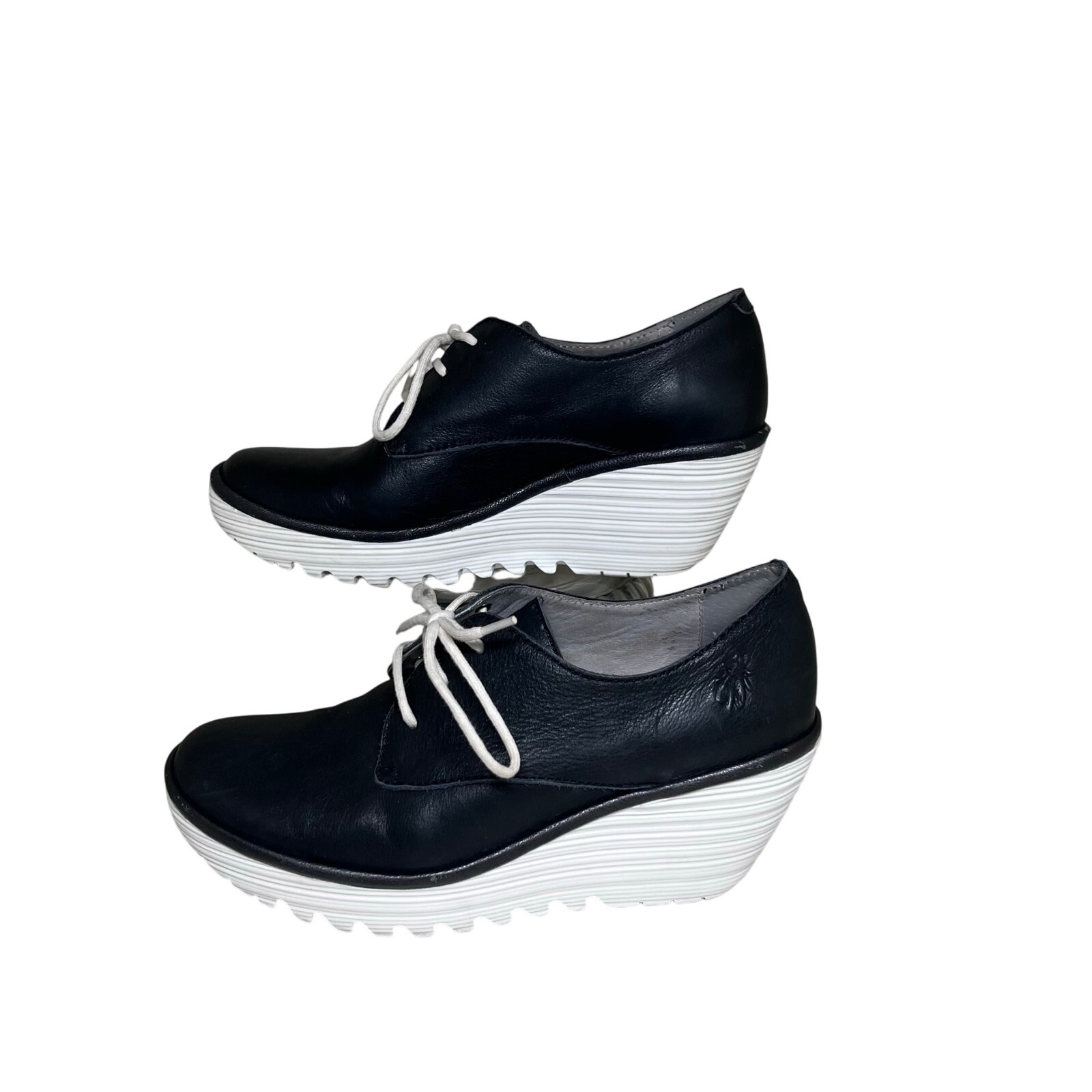 Fly London Wedge Heel Lace Black Shoes Women’s Sz 7