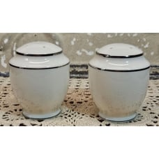 Pair of White w/ Silver Trim Salt & Pepper Shakers Made in Japan w/ Stoppers