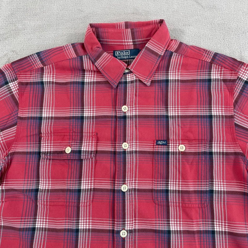 Vintage Polo Ralph Lauren Flannel Work Shirt Men XL Multicolor Plaid RL Pockets
