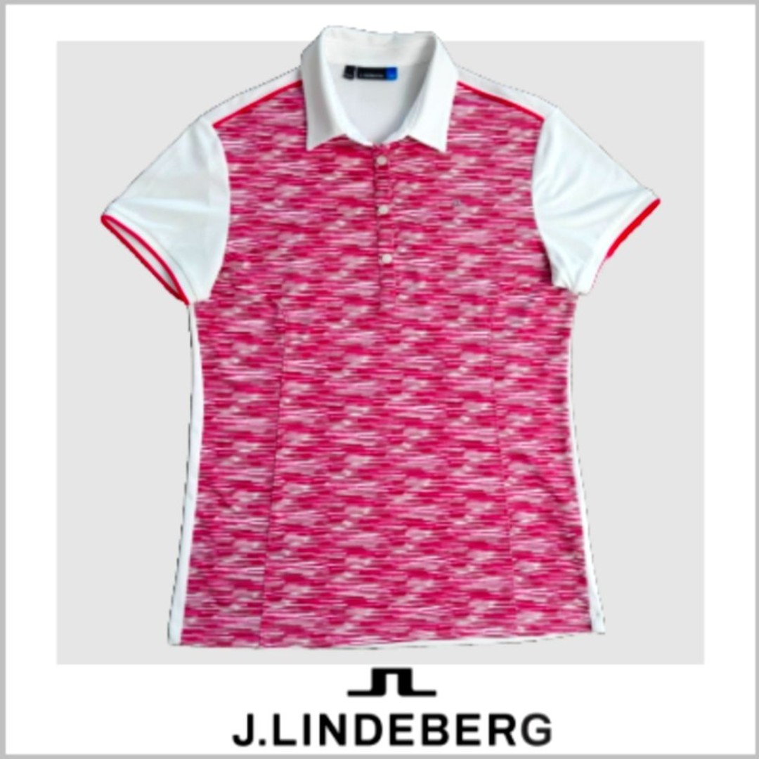 J.Lindeberg Women's Pink and White Polo Size L
