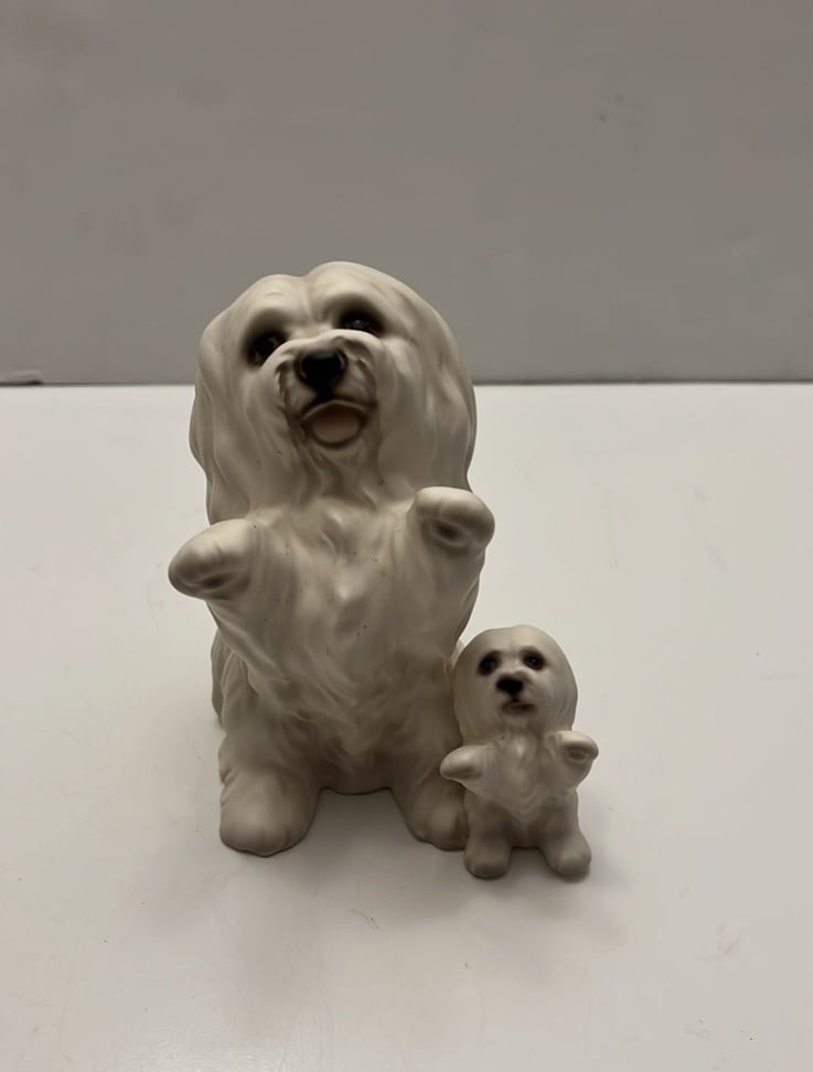 Maltese Figurine White Sculpture Puppy Dog Puppies