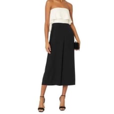 Intermix Loddie ruffled strapless wide leg jumpsuit black and white 8