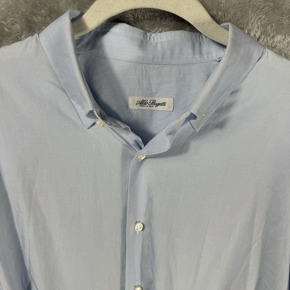 Aldo Bugatti Shirt Mens 18/45 Blue Made in Italy Dress Button Up
