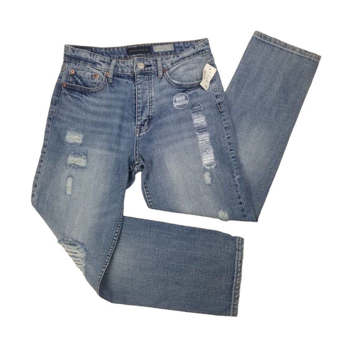 Aeropostale Button Fly Jeans Womens 8 Cheeky Skinny Crop Distressed W29 L25.5