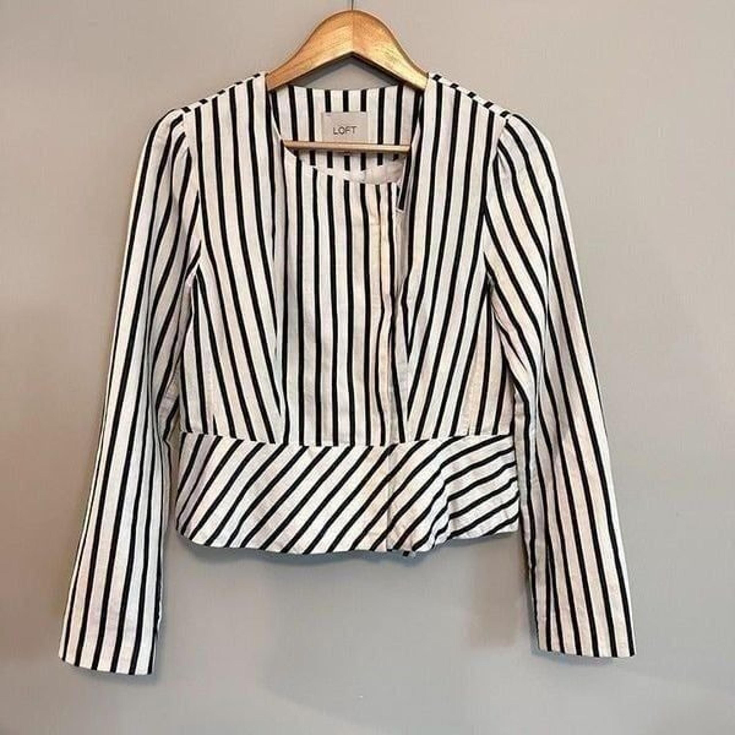Loft Bold Stripe Cropped Blazer Womens 4 Peplum Hem Asymmetrical Zipper Cotton